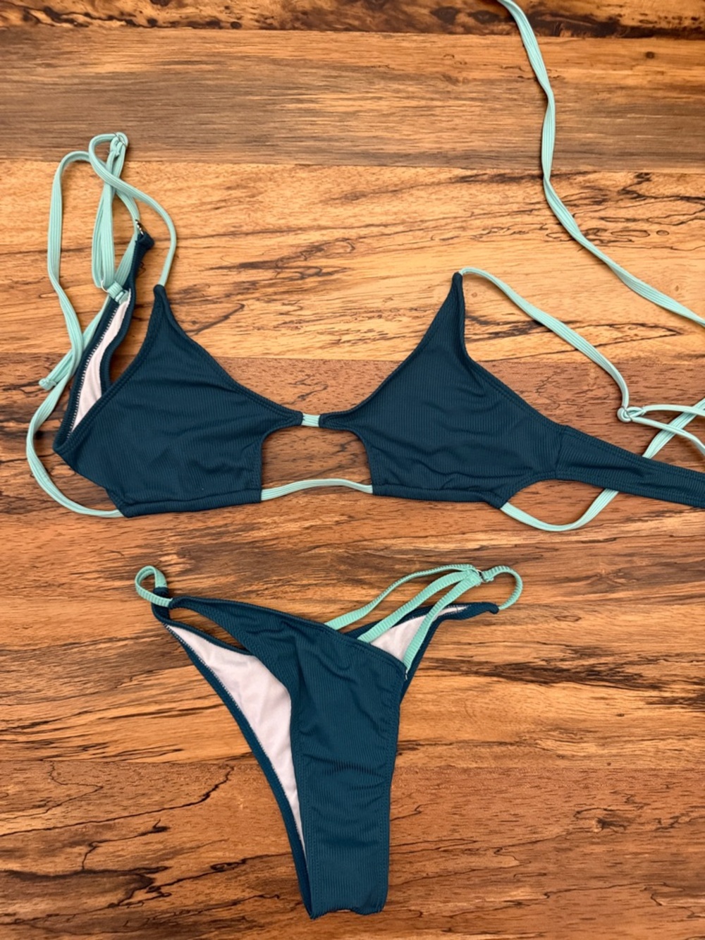 Teal Bikini Set with Mint Ties